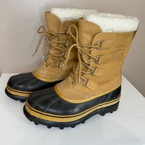 Sorel Caribou Waterproof Insulated Tan Black Winter Snow Boots Lace Up Women’s 9